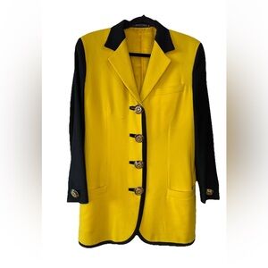 VTG Gianni Versace Couture Yellow Wool Blazer Jeweled Medusa Buttons 6 RARE 90’s